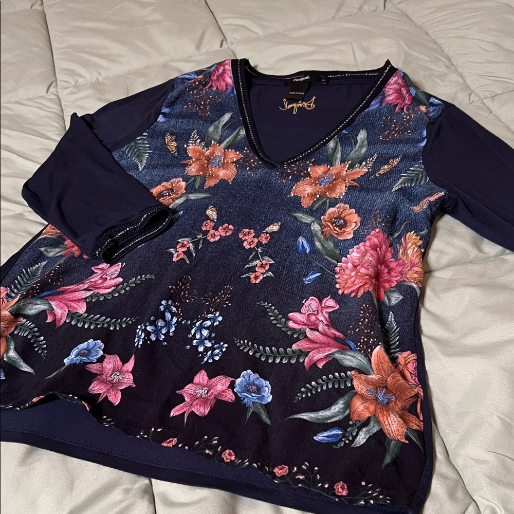Desigual Navy Floral Top